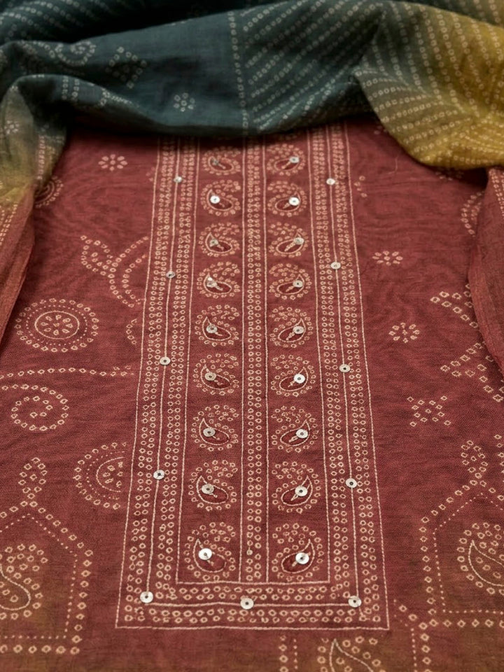Onion Pink Chanderi Printed Unstitched Dress Material