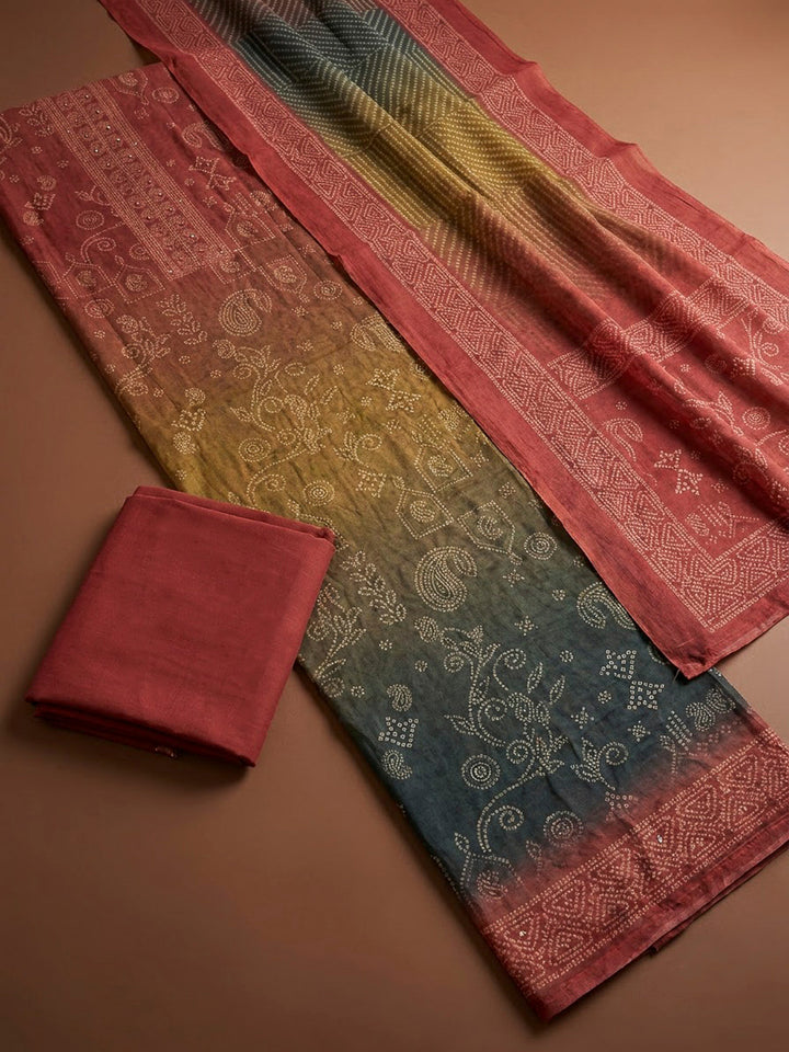 Onion Pink Chanderi Printed Unstitched Dress Material