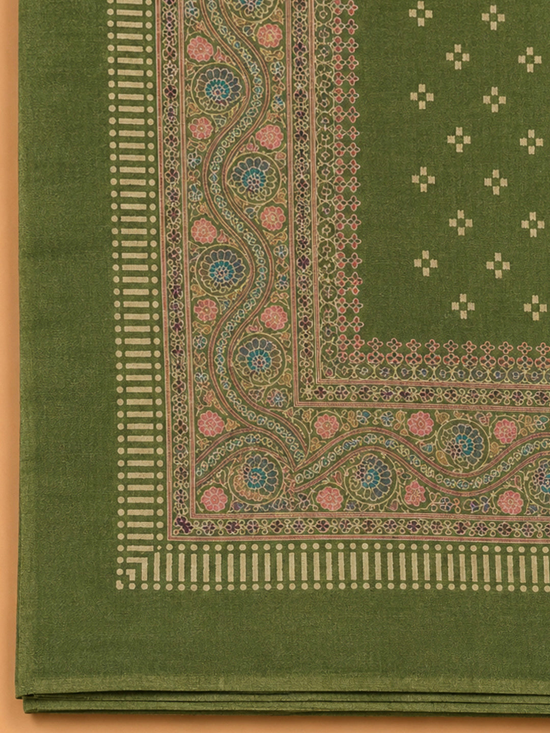 Green Chanderi Printed Unstitched Dress Material