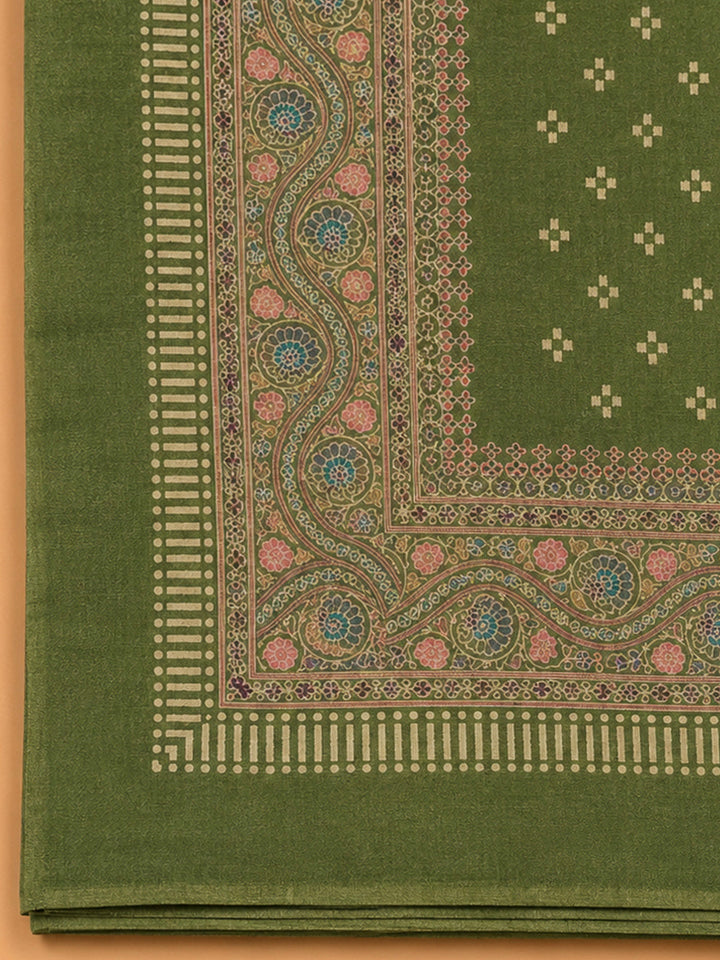 Green Chanderi Printed Unstitched Dress Material