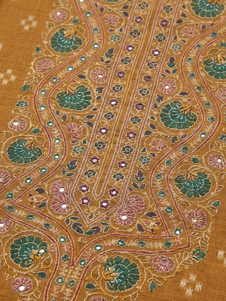 Mustard Chanderi Printed Unstitched Dress Material
