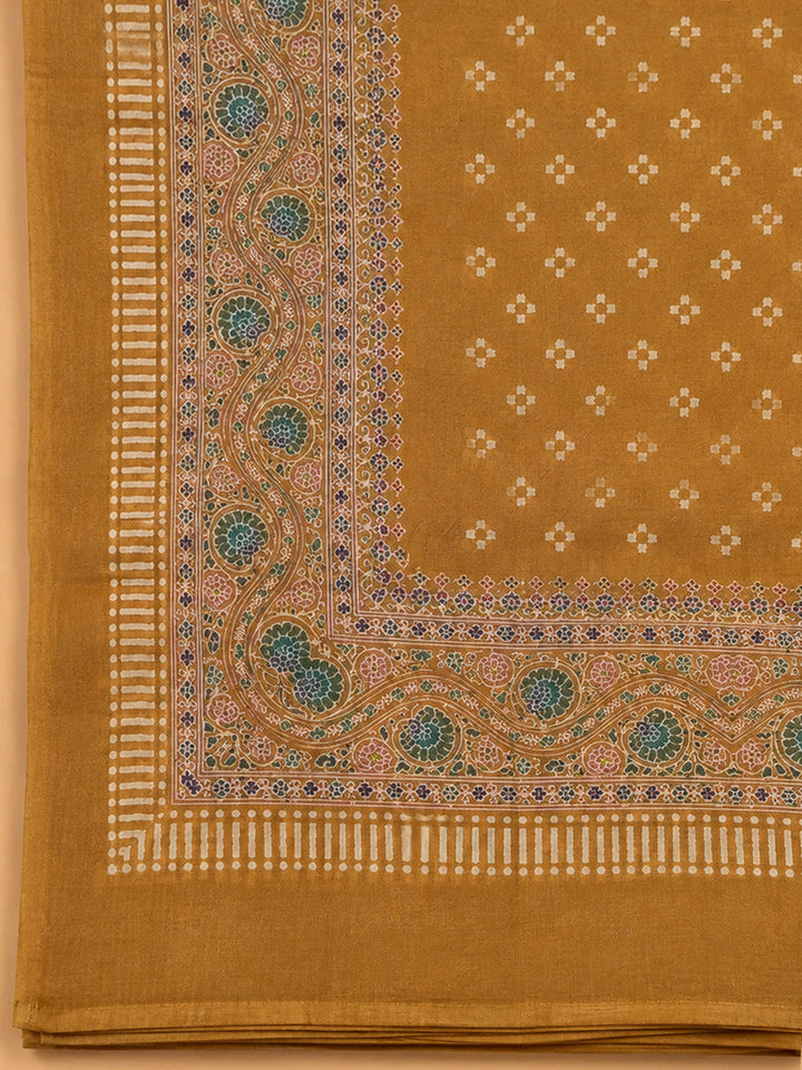 Mustard Chanderi Printed Unstitched Dress Material