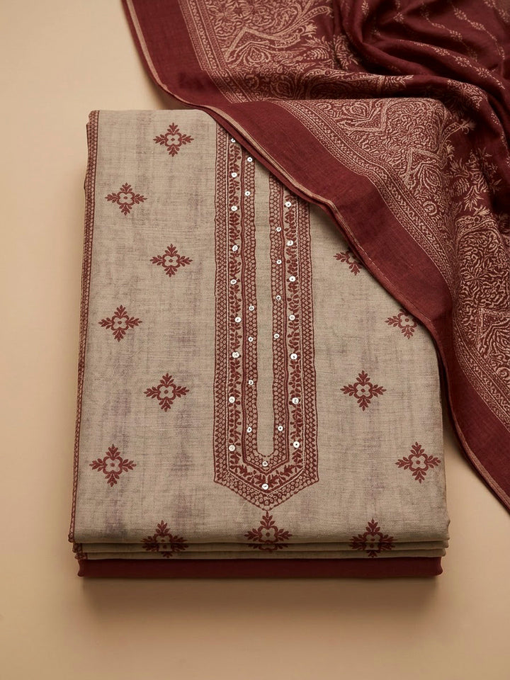 Onion Pink Chanderi Printed Unstitched Dress Material