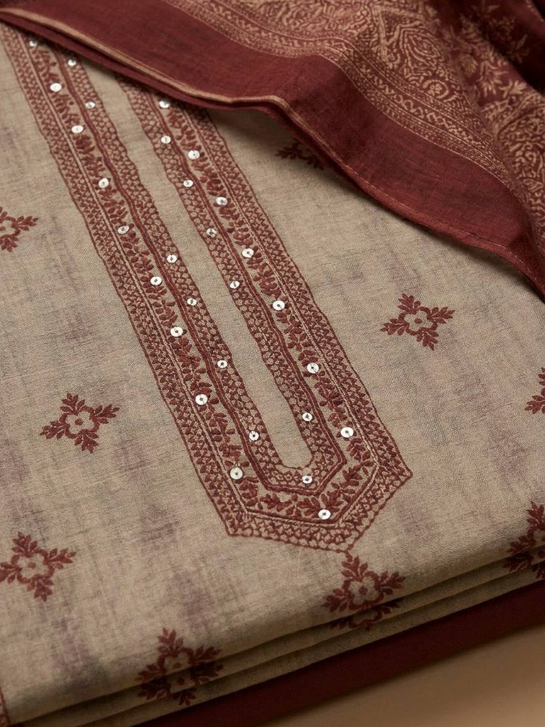 Onion Pink Chanderi Printed Unstitched Dress Material
