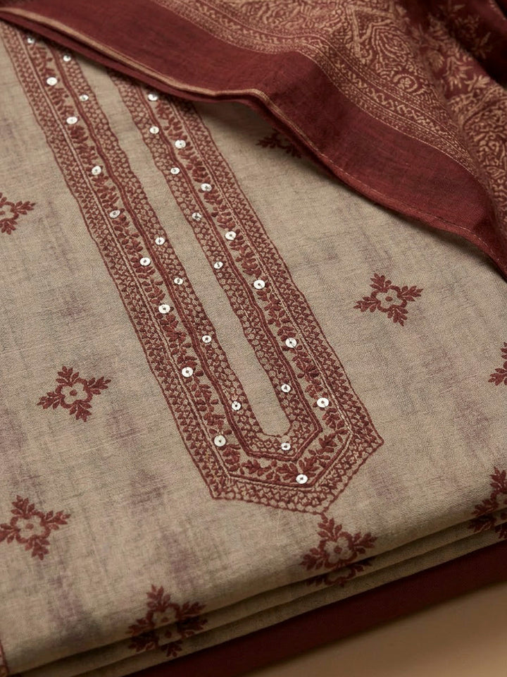 Onion Pink Chanderi Printed Unstitched Dress Material