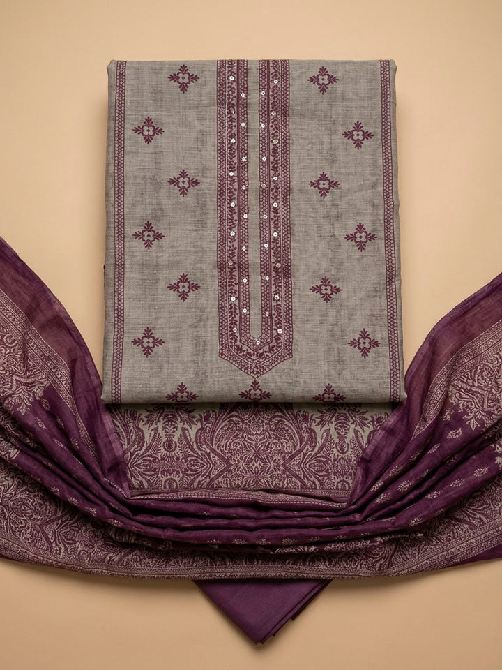 Purple Chanderi Printed Unstitched Dress Material