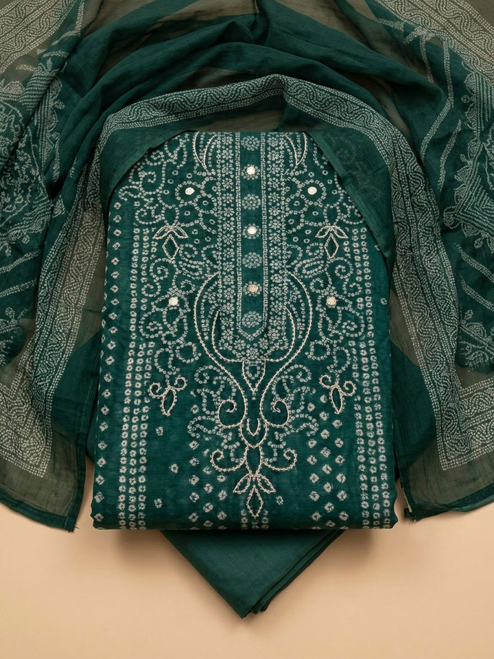 Green Chanderi Printed Unstitched Dress Material