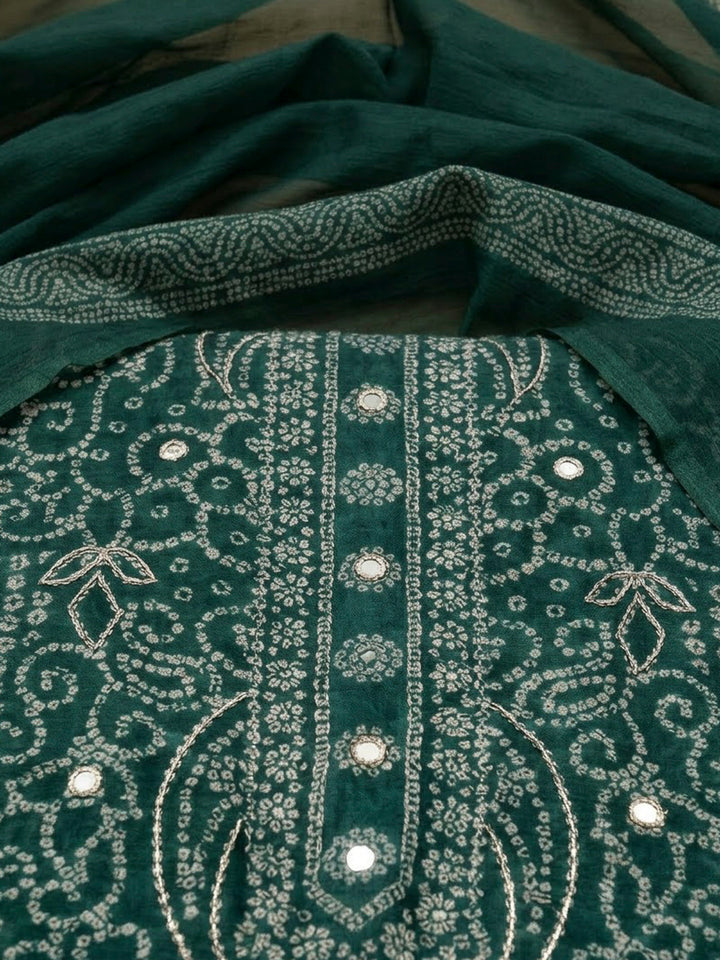 Green Chanderi Printed Unstitched Dress Material