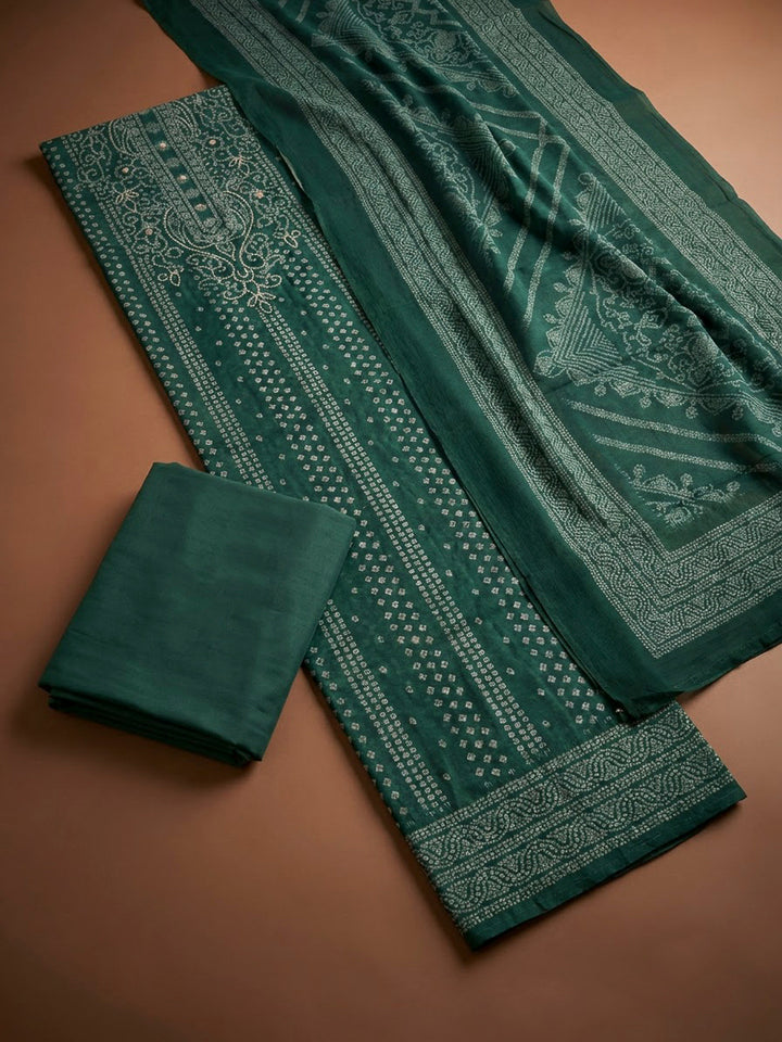 Green Chanderi Printed Unstitched Dress Material