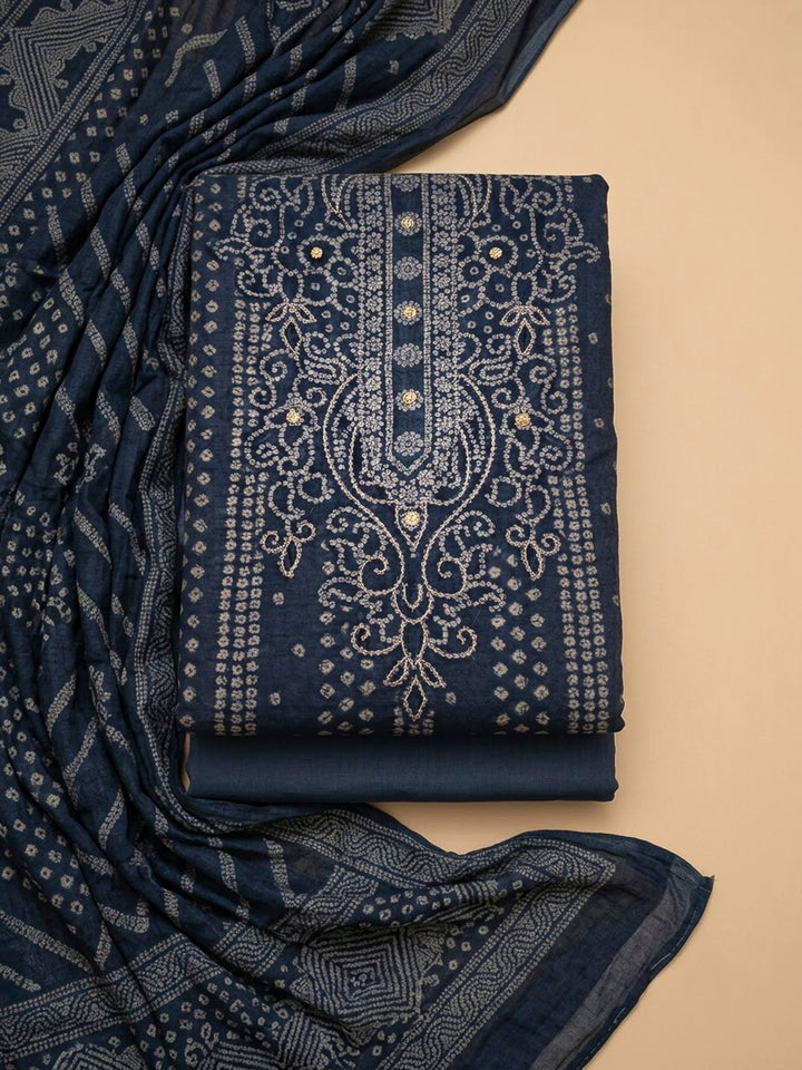 Grey Chanderi Printed Unstitched Dress Material