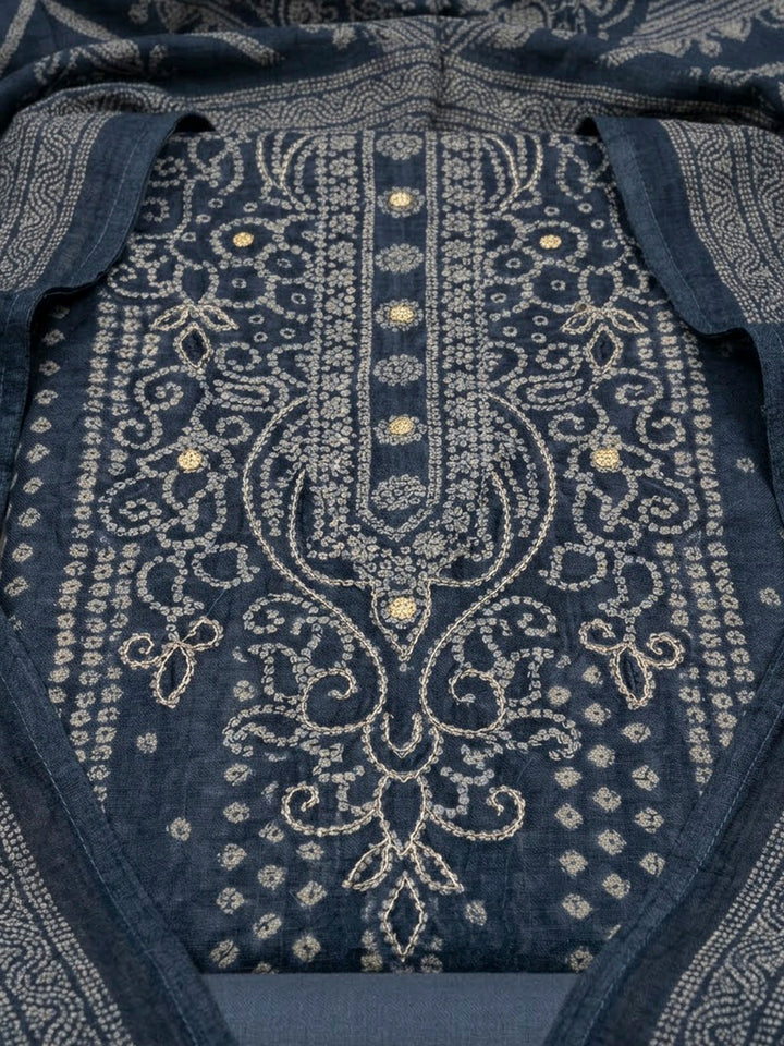 Grey Chanderi Printed Unstitched Dress Material