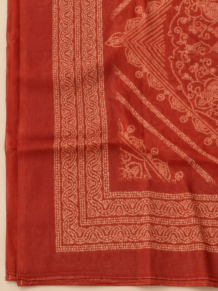 Rust Chanderi Printed Unstitched Dress Material