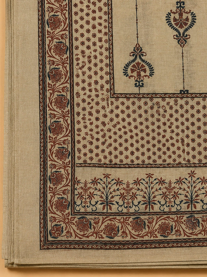Beige Chanderi Printed Unstitched Dress Material