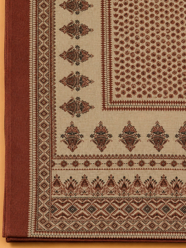 Beige Chanderi Printed Unstitched Dress Material