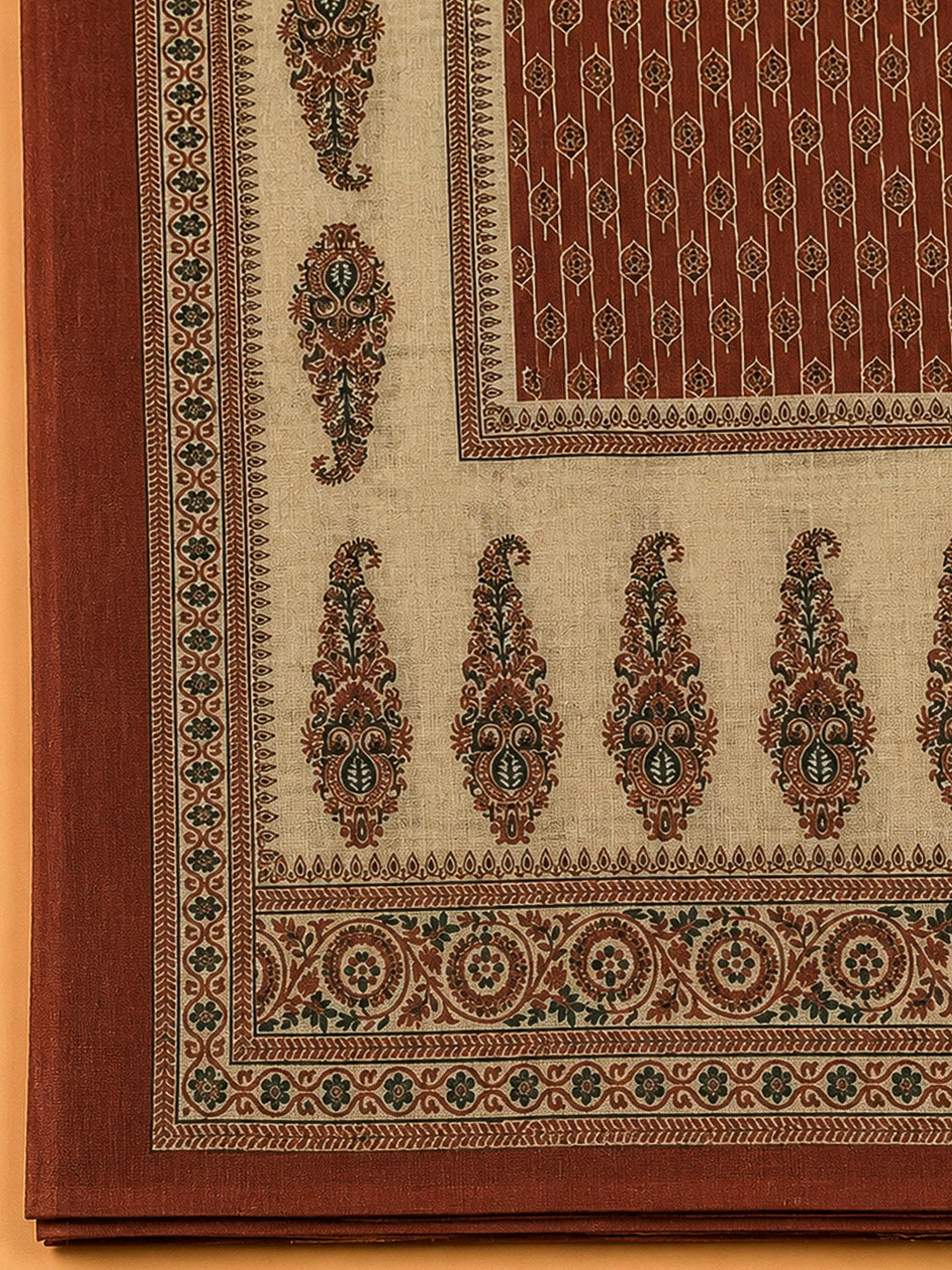 Beige Chanderi Printed Unstitched Dress Material