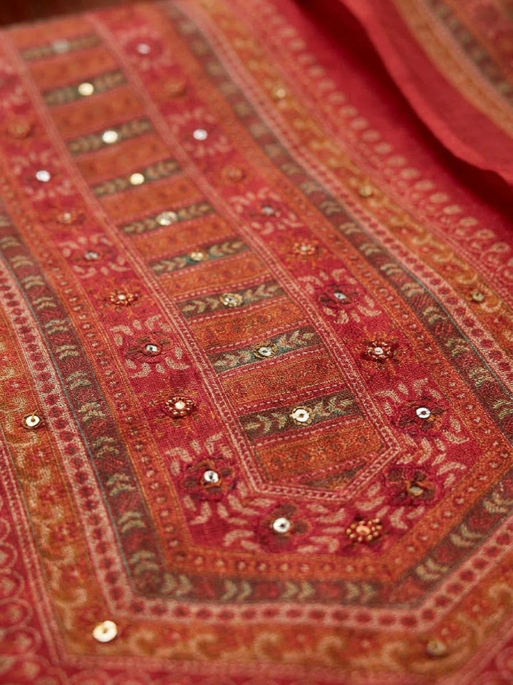 Onion Pink Chanderi Printed Unstitched Dress Material