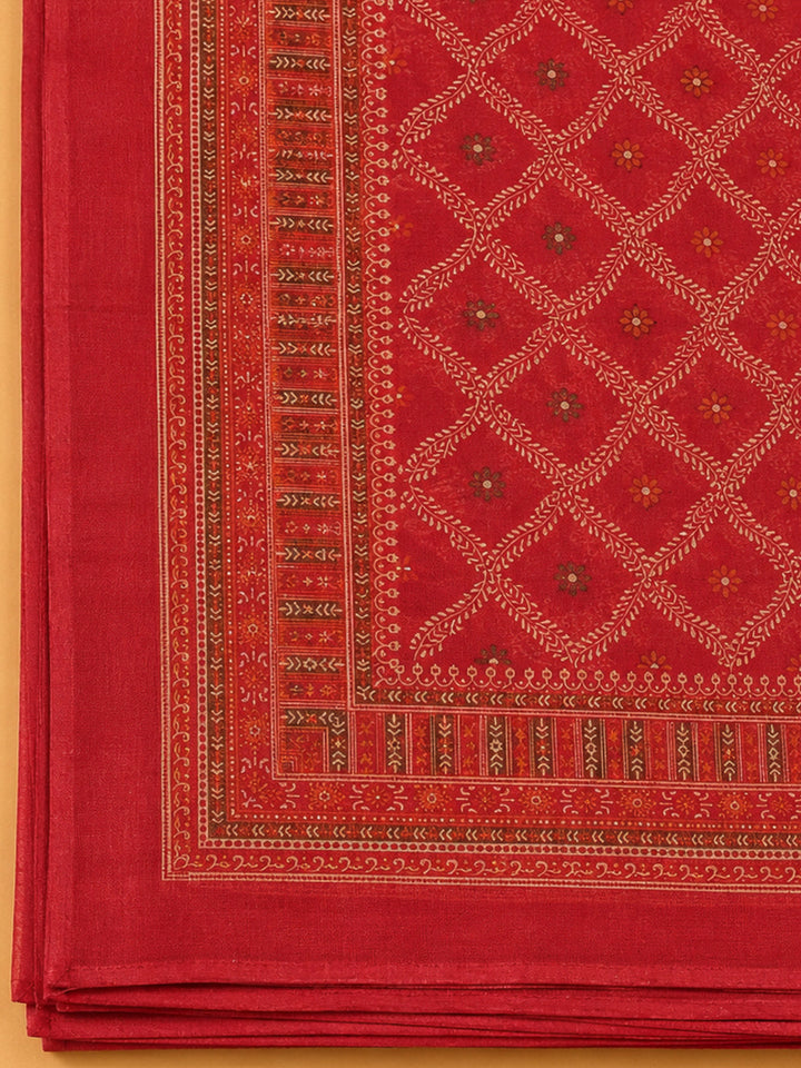 Onion Pink Chanderi Printed Unstitched Dress Material