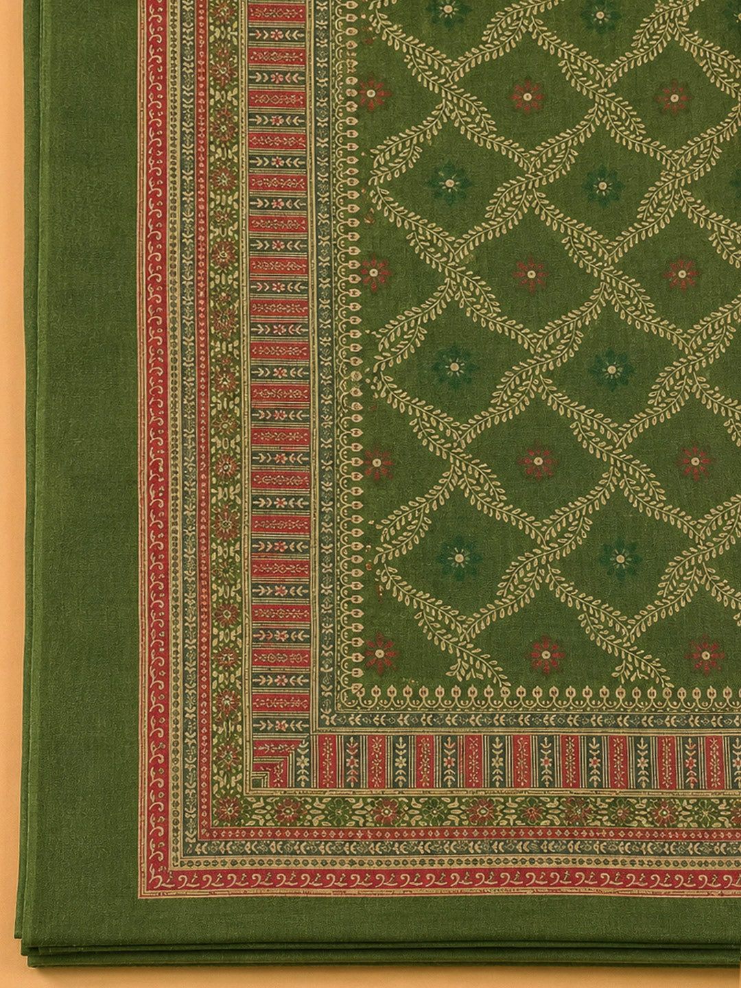 Pista Green Chanderi Printed Unstitched Dress Material