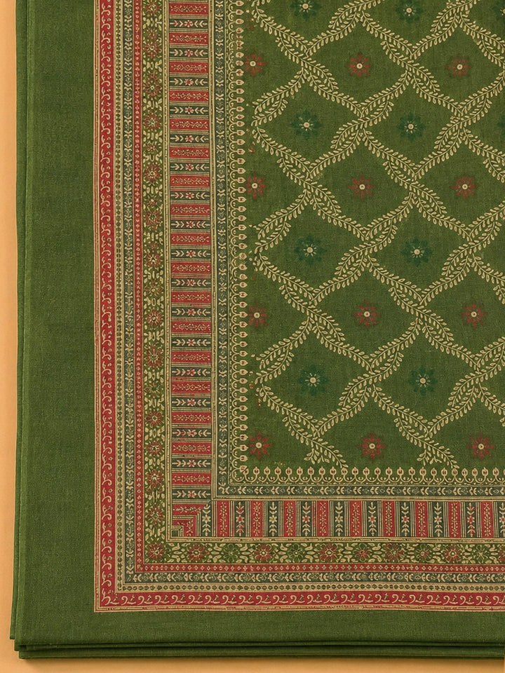 Pista Green Chanderi Printed Unstitched Dress Material