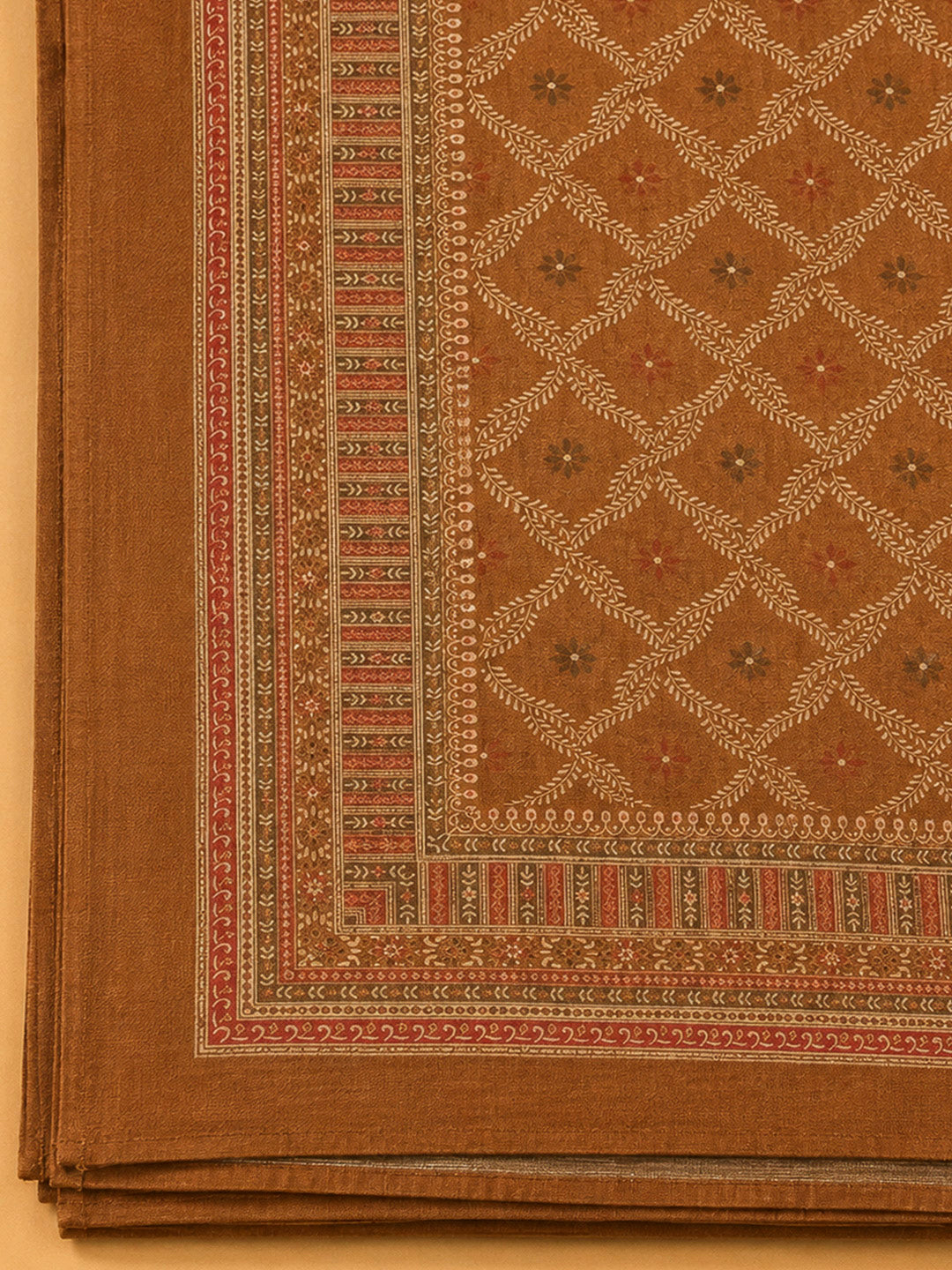 Rust Chanderi Printed Unstitched Dress Material