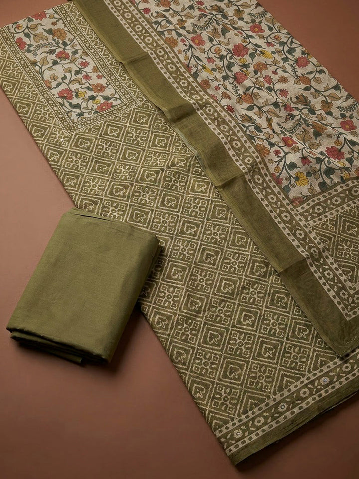 Mehndi Chanderi Printed Unstitched Dress Material