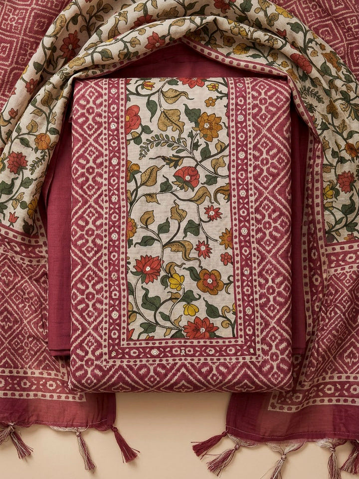 Onion Pink Chanderi Printed Unstitched Dress Material
