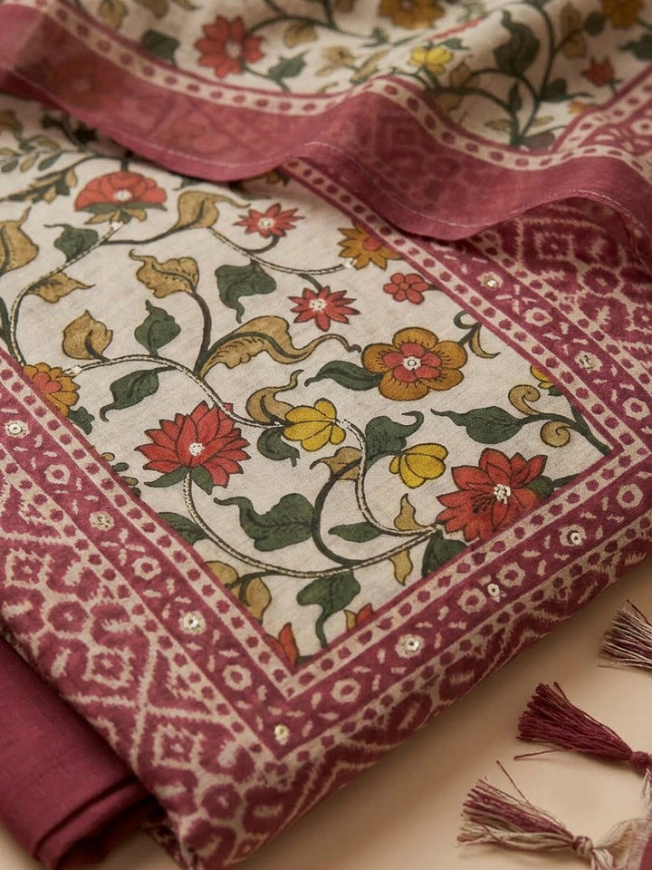 Onion Pink Chanderi Printed Unstitched Dress Material