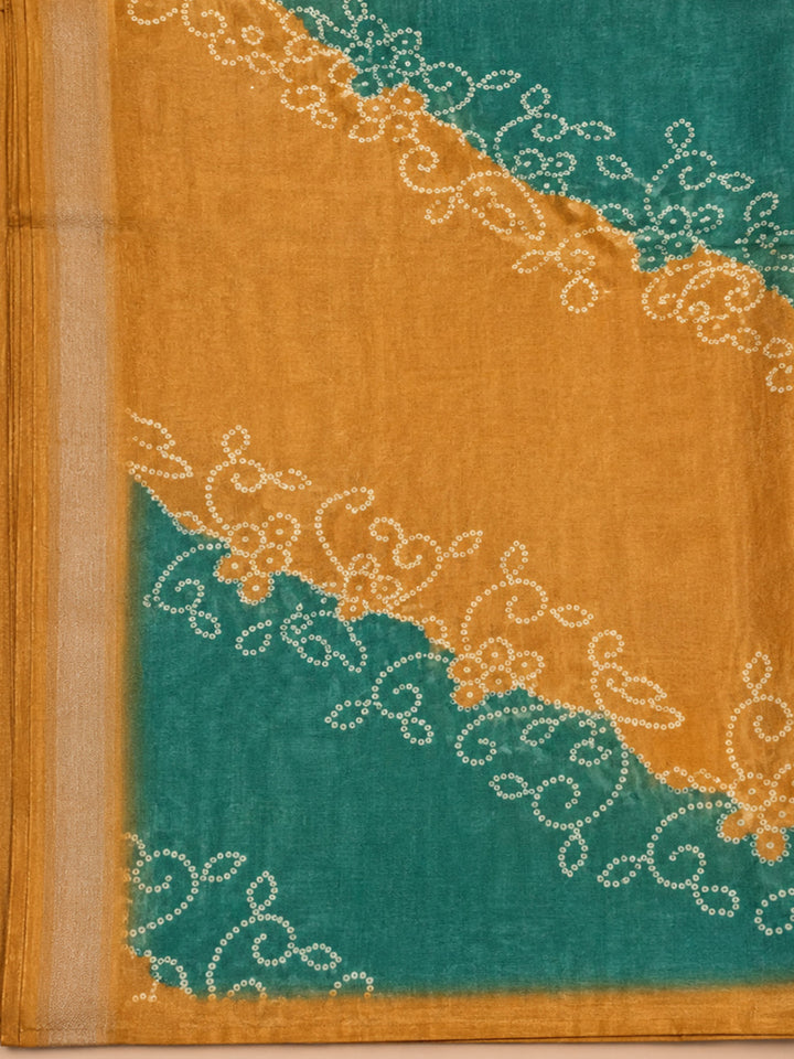 Green Printed Chanderi Unstitched Dress Material