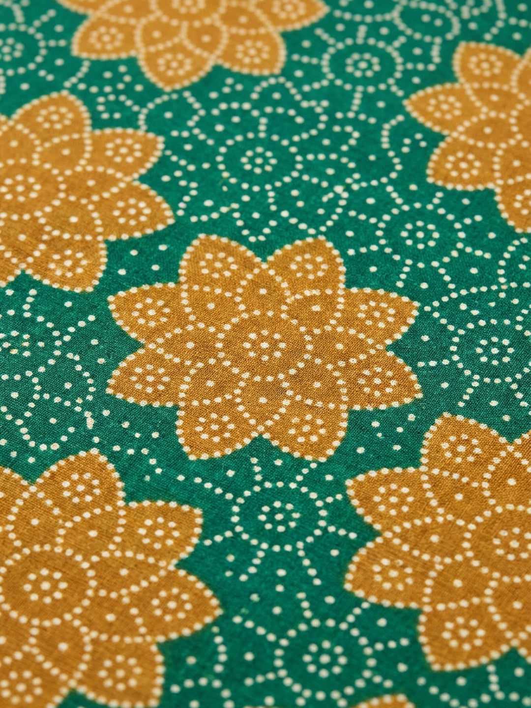 Green Printed Chanderi Unstitched Dress Material