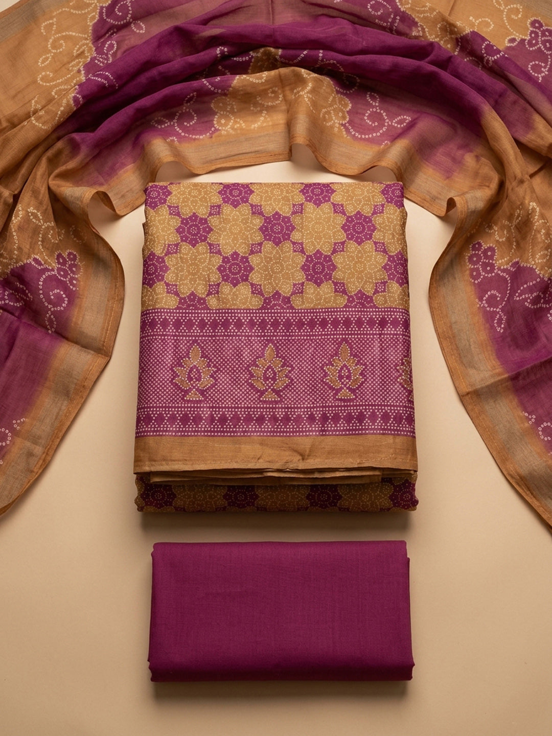 Onion Pink Printed Chanderi Unstitched Dress Material