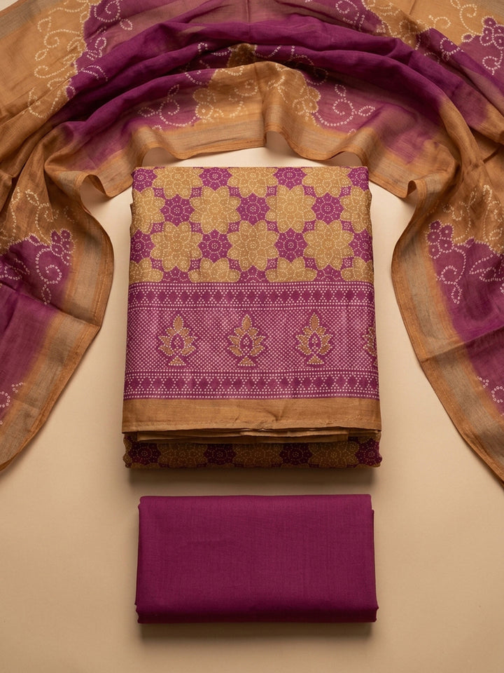 Onion Pink Printed Chanderi Unstitched Dress Material