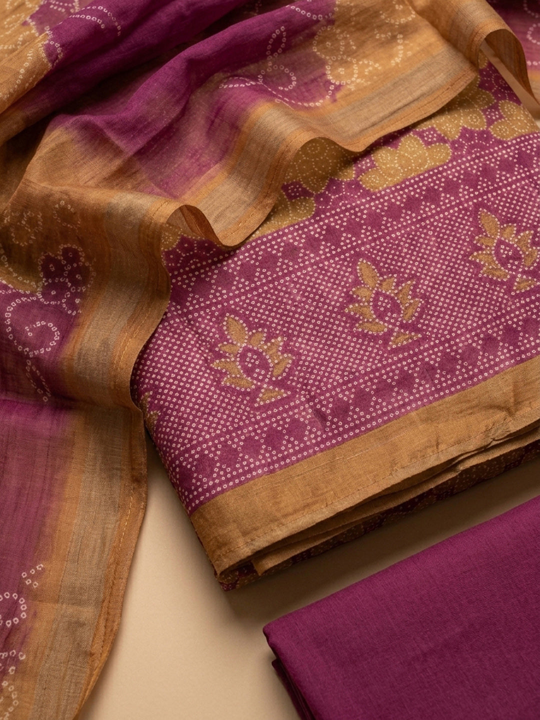 Onion Pink Printed Chanderi Unstitched Dress Material
