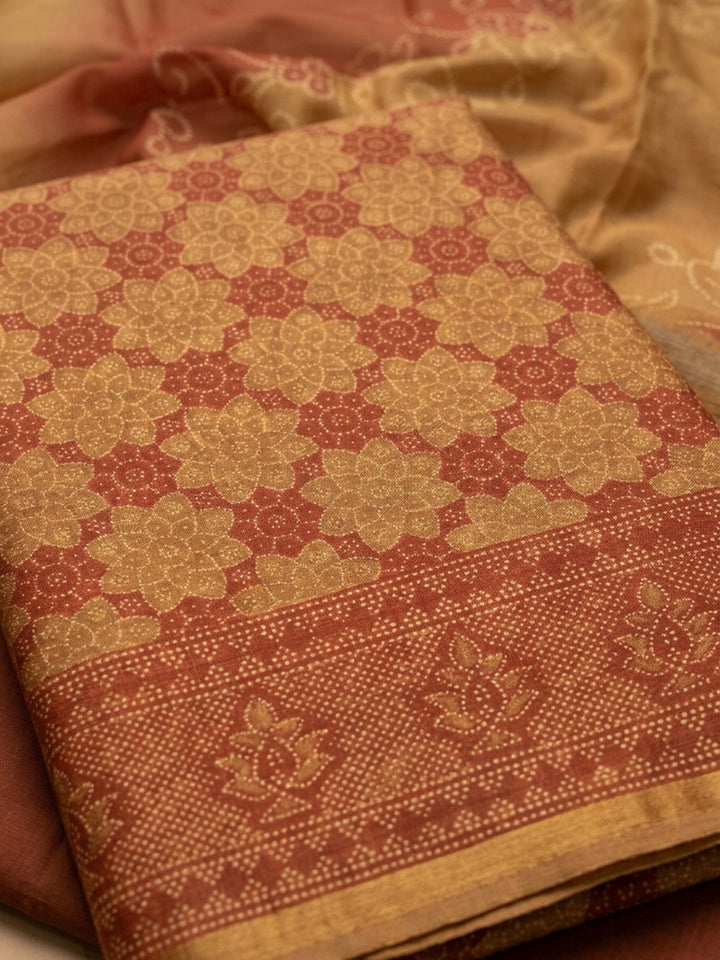 Rust Printed Chanderi Unstitched Dress Material