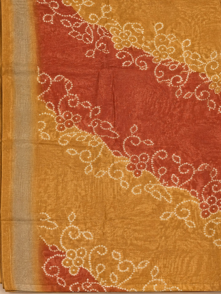 Rust Printed Chanderi Unstitched Dress Material