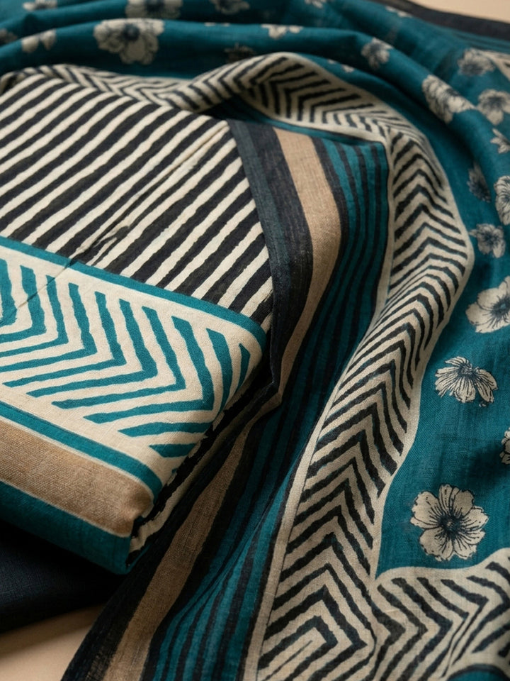 Black-Firozee Printed Cotton Blend Unstitched Dress Material