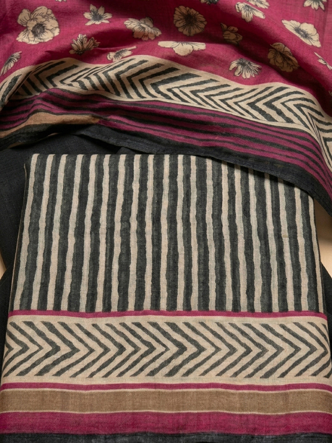 Black-Pink Printed Cotton Blend Unstitched Dress Material