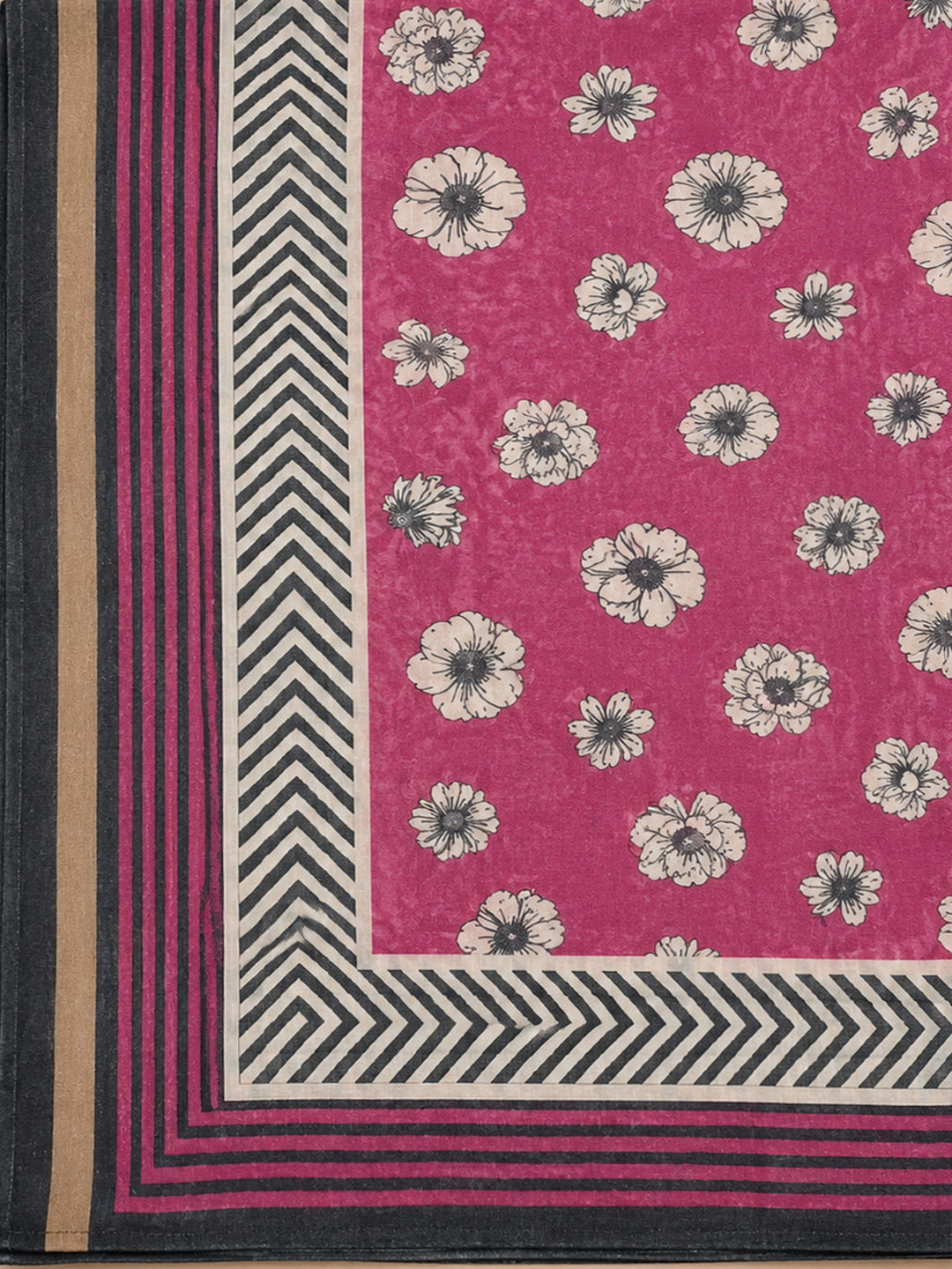 Black-Pink Printed Cotton Blend Unstitched Dress Material