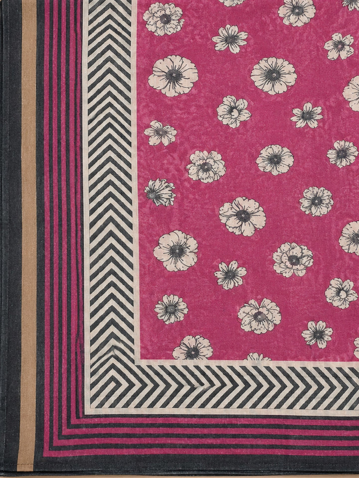 Black-Pink Printed Cotton Blend Unstitched Dress Material