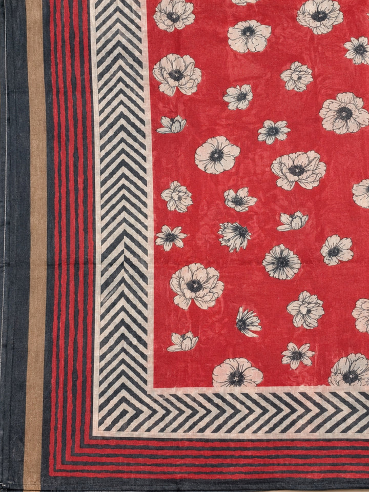 Black-Red Printed Cotton Blend Unstitched Dress Material