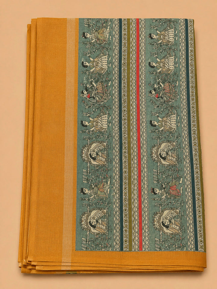 Mustard Printed Chanderi Unstitched Dress Material