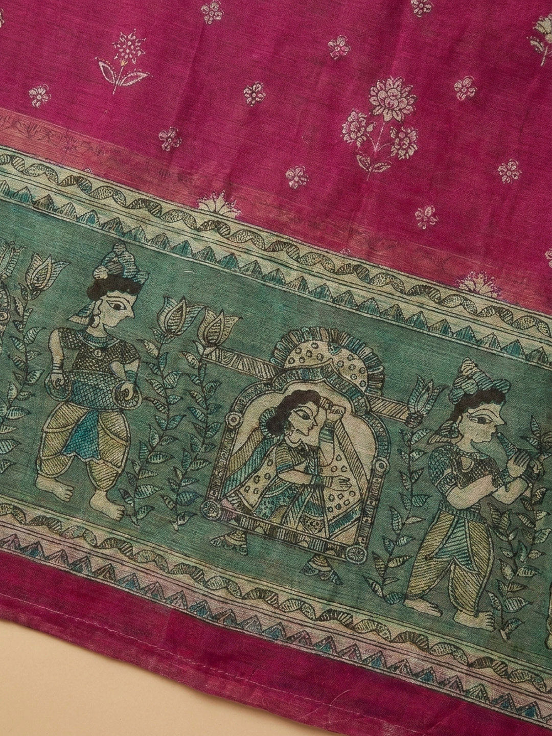 Red Printed Chanderi Unstitched Dress Material