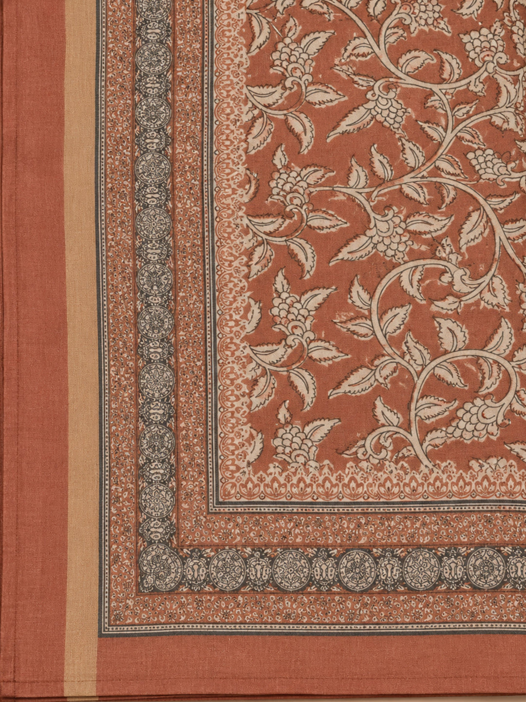 Grey-Rust Printed Chanderi Unstitched Dress Material