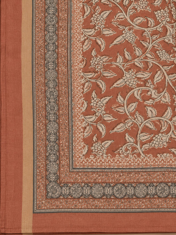 Grey-Rust Printed Chanderi Unstitched Dress Material