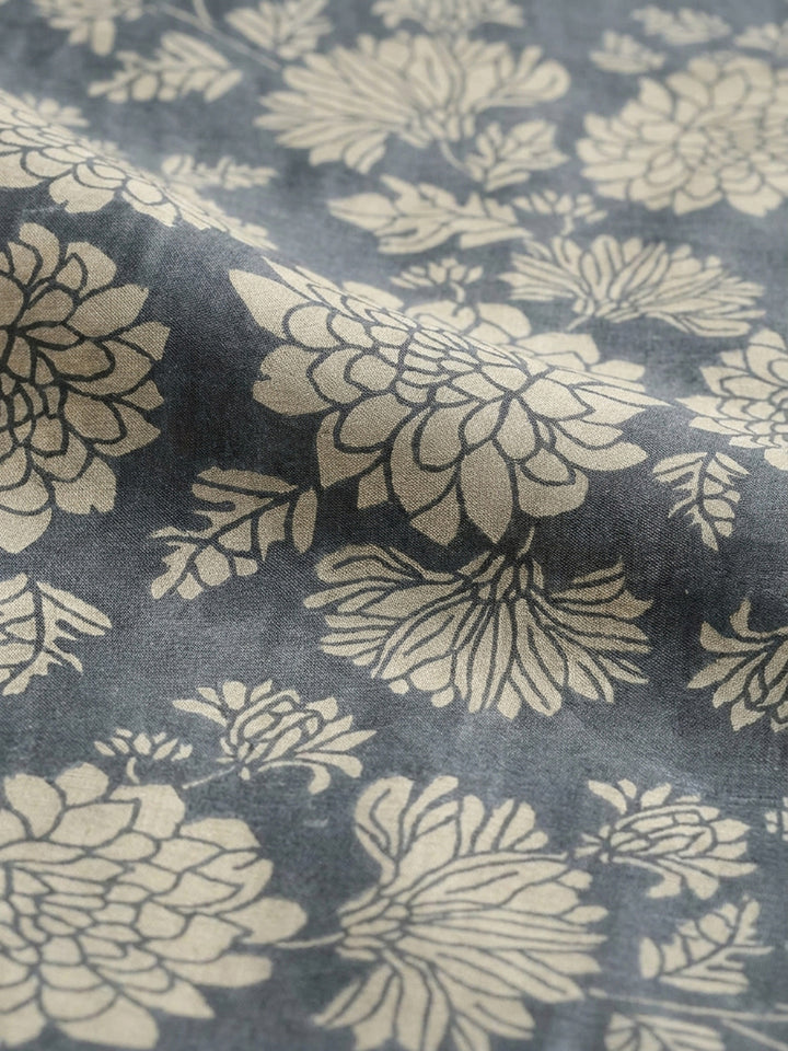 Grey-Rust Printed Chanderi Unstitched Dress Material