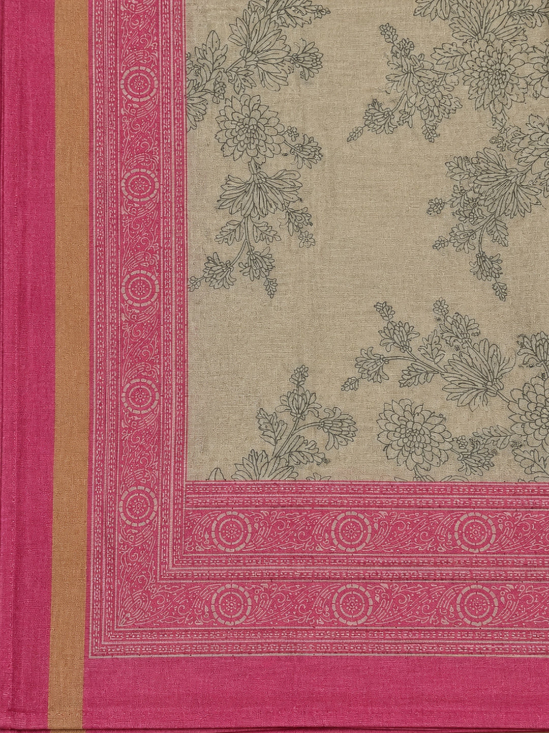 Beige-Pink Printed Chanderi Unstitched Dress Material