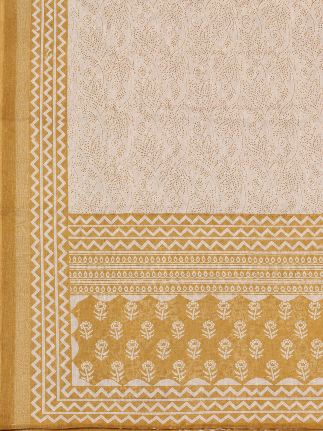 Mustard Printed Chanderi Unstitched Dress Material