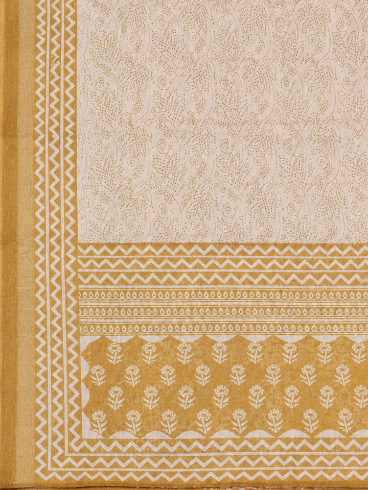 Mustard Printed Chanderi Unstitched Dress Material