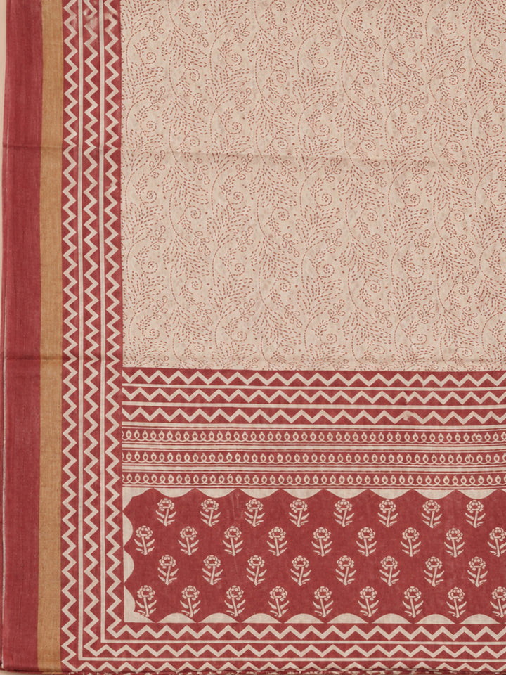 Red Printed Chanderi Unstitched Dress Material