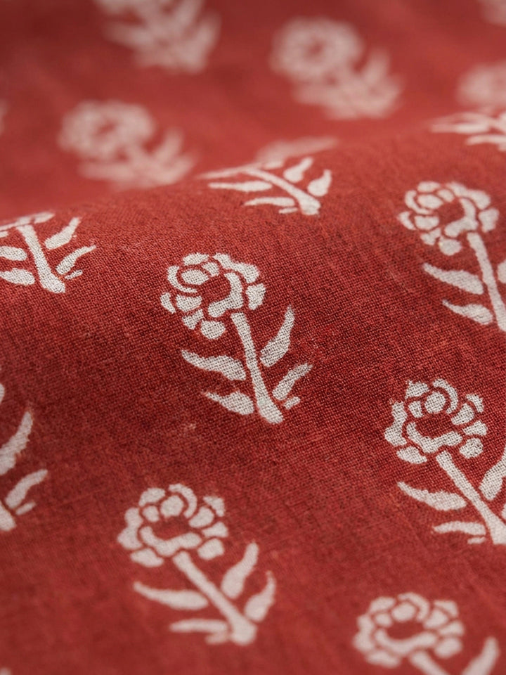 Red Printed Chanderi Unstitched Dress Material