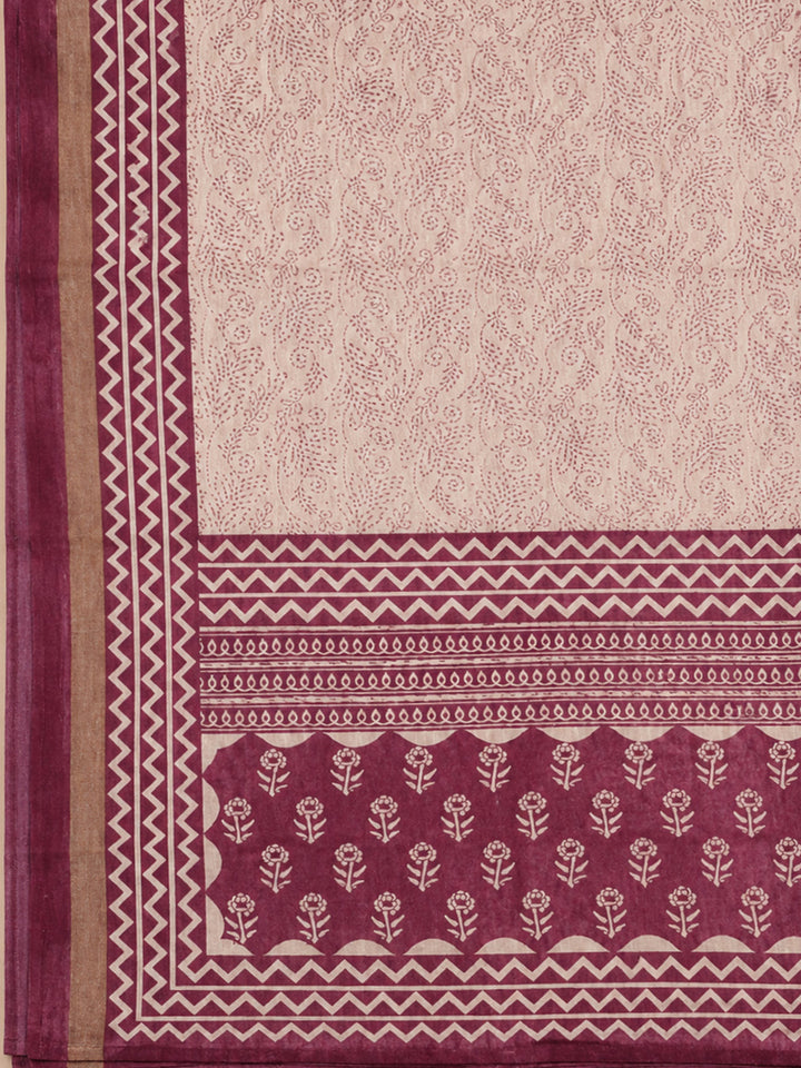 Wine Printed Chanderi Unstitched Dress Material